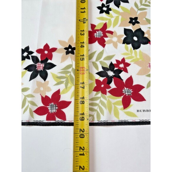 Burberry Scarf Plaid Nova Check Pattern w Red Black Flowers Floral Cotton - Picture 8 of 9
